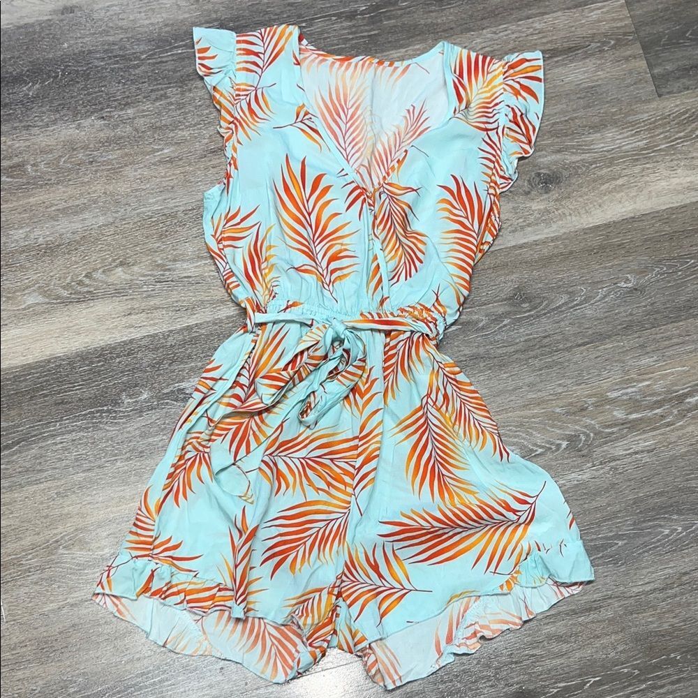 Cupshe Sz SMALL Lightweight Tropical Leaf Romper w/ Stretch Waist, Ruffles #boho - Picture 9 of 14